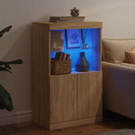 HKH Aparador Alto em derivados de Madeira, Vidro com Luzes Led 60,5 X 37 X 100 Cm - Carvalho Sonoma
