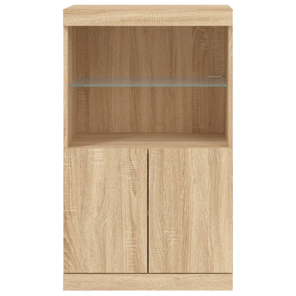 HKH Aparador Alto em derivados de Madeira, Vidro com Luzes Led 60,5 X 37 X 100 Cm - Carvalho Sonoma