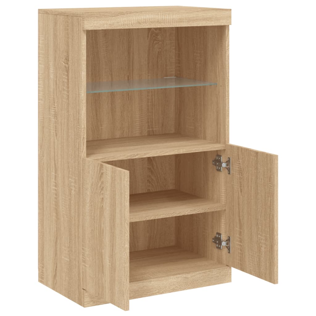 HKH Aparador Alto em derivados de Madeira, Vidro com Luzes Led 60,5 X 37 X 100 Cm - Carvalho Sonoma