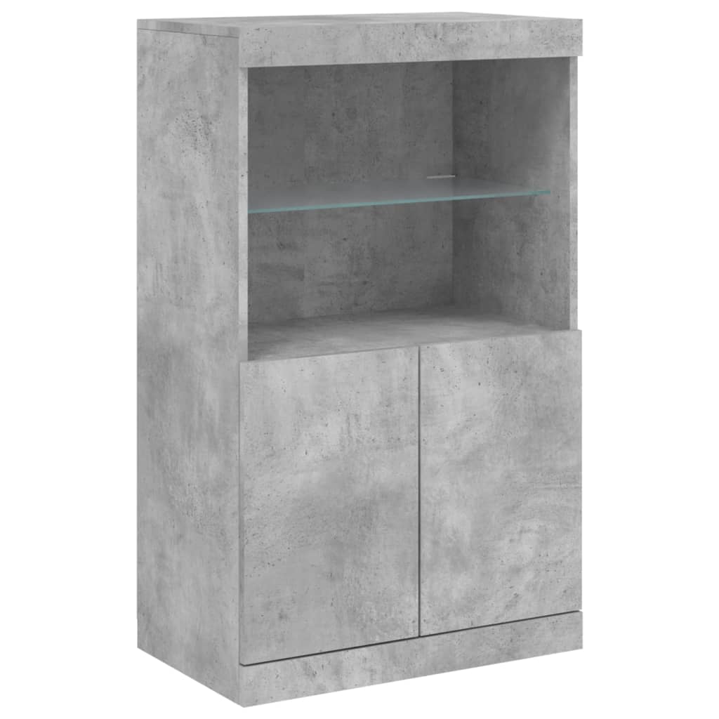 Aparador Alto HKH en derivados de Madera, Cristal con Luces Led 60,5 X 37 X 100 Cm - Gris Cemento