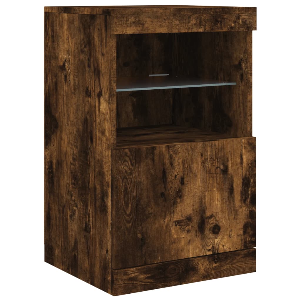 HKH Aparador Moderno de derivados de Madera, Vidrio con Luces Led 41 X 37 X 67 Cm - Roble Ahumado