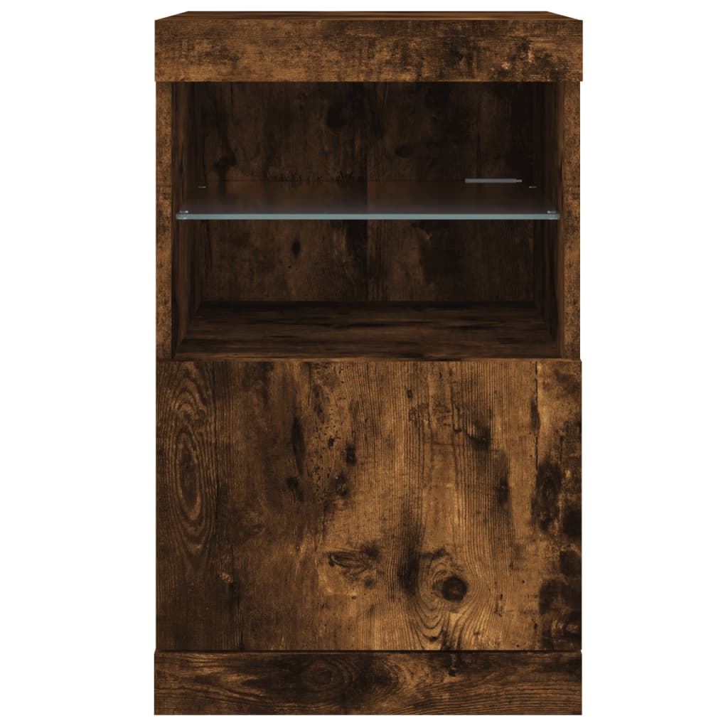 HKH Aparador Moderno em derivados de Madeira, Vidro com Luzes Led 41 X 37 X 67 Cm - Carvalho Fumado