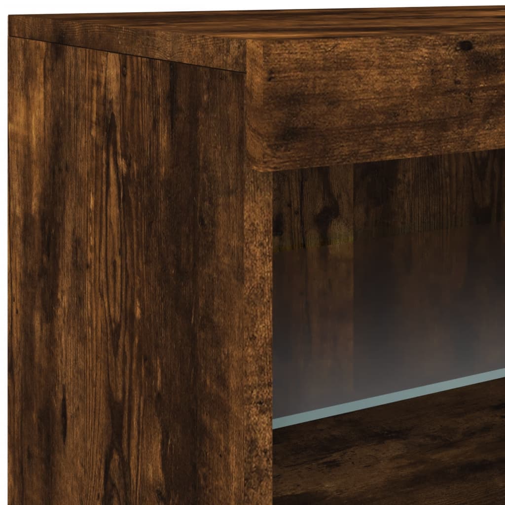HKH Aparador Moderno em derivados de Madeira, Vidro com Luzes Led 41 X 37 X 67 Cm - Carvalho Fumado