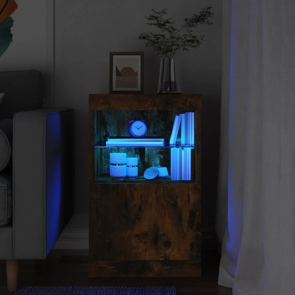 HKH Aparador Moderno de derivados de Madera, Vidrio con Luces Led 41 X 37 X 67 Cm - Roble Ahumado