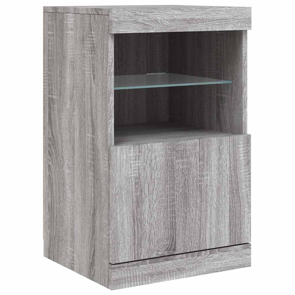 HKH Aparador Moderno de Derivados de Madera, Vidrio con Luces Led 41 X 37 X 67 Cm - Gris Sonoma