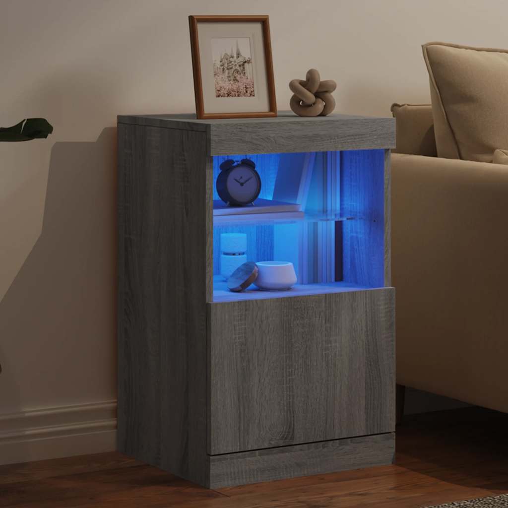 HKH Aparador Moderno em derivados de Madeira, Vidro com Luzes Led 41 X 37 X 67 Cm - Cinzento Sonoma