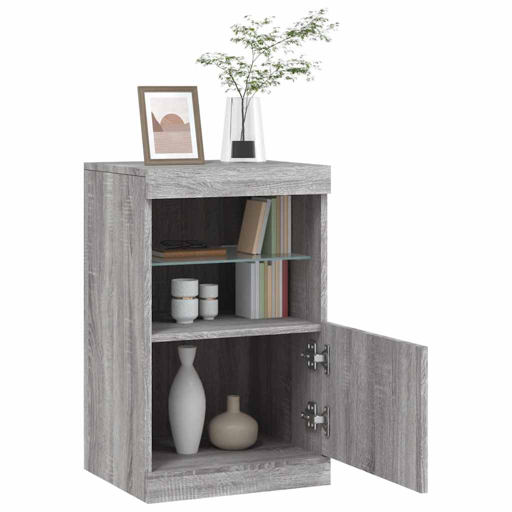 HKH Aparador Moderno em derivados de Madeira, Vidro com Luzes Led 41 X 37 X 67 Cm - Cinzento Sonoma