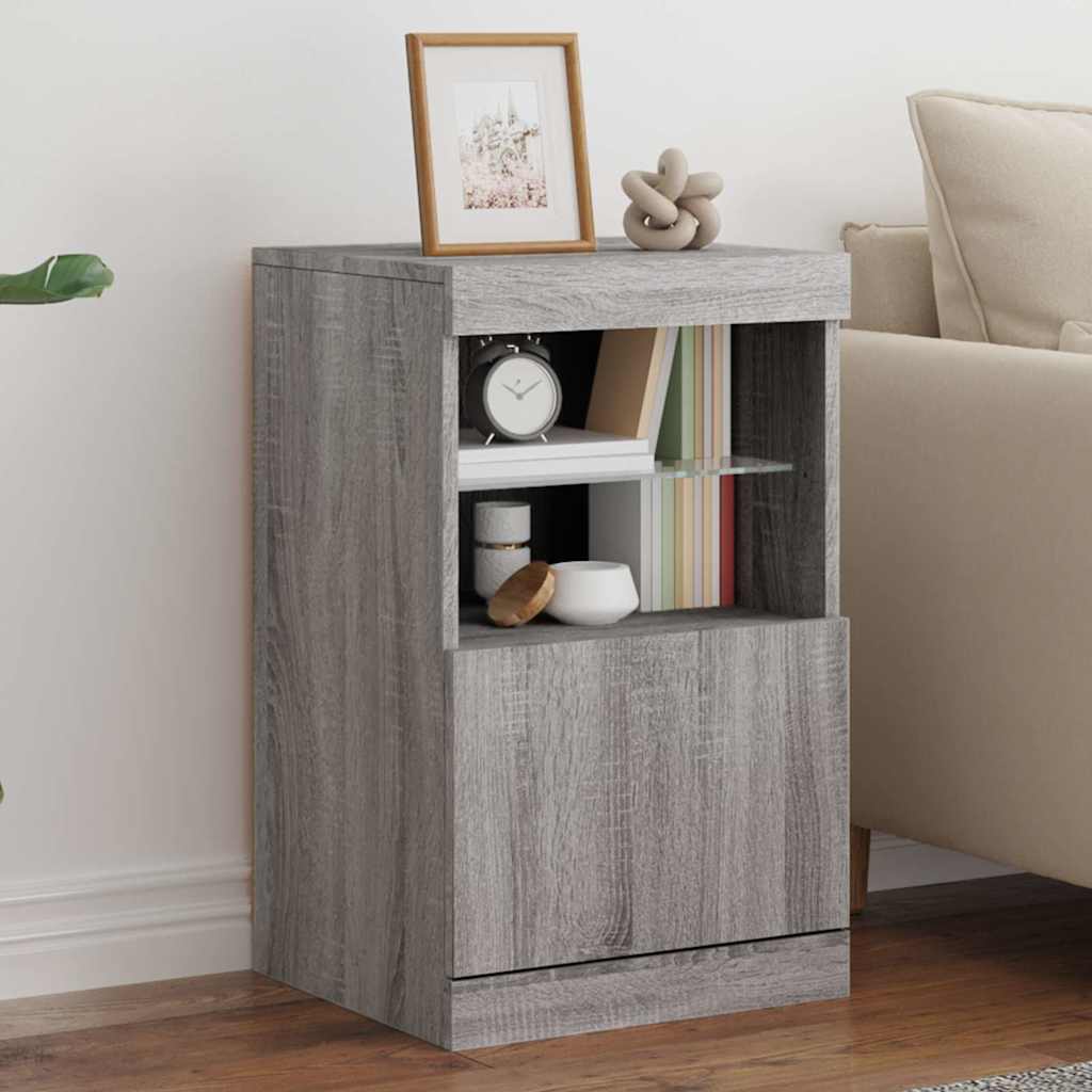 HKH Aparador Moderno de Derivados de Madera, Vidrio con Luces Led 41 X 37 X 67 Cm - Gris Sonoma