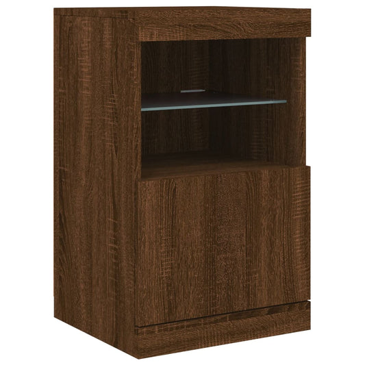 HKH Aparador Moderno em derivados de Madeira, Vidro com Luzes Led 41 X 37 X 67 Cm - Carvalho Castanho