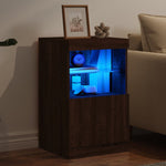 Aparador Moderno HKH de derivados de Madera, Vidrio con Luces Led 41 X 37 X 67 Cm - Roble Marrón