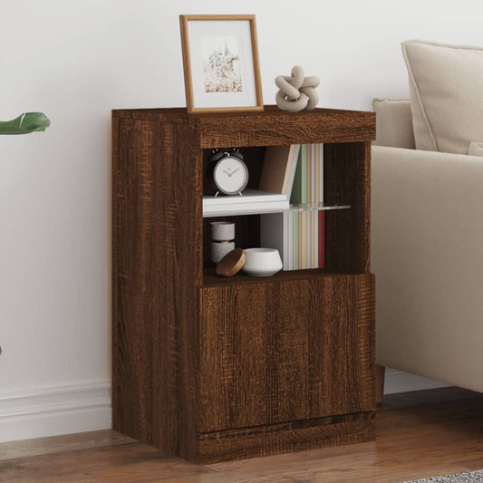 HKH Aparador Moderno em derivados de Madeira, Vidro com Luzes Led 41 X 37 X 67 Cm - Carvalho Castanho