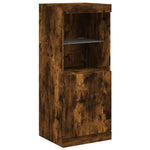 HKH Aparador Alto en derivados de Madera, Vidrio con Luces Led 41 X 37 X 100 Cm - Roble Ahumado