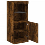 HKH Aparador Alto en derivados de Madera, Vidrio con Luces Led 41 X 37 X 100 Cm - Roble Ahumado