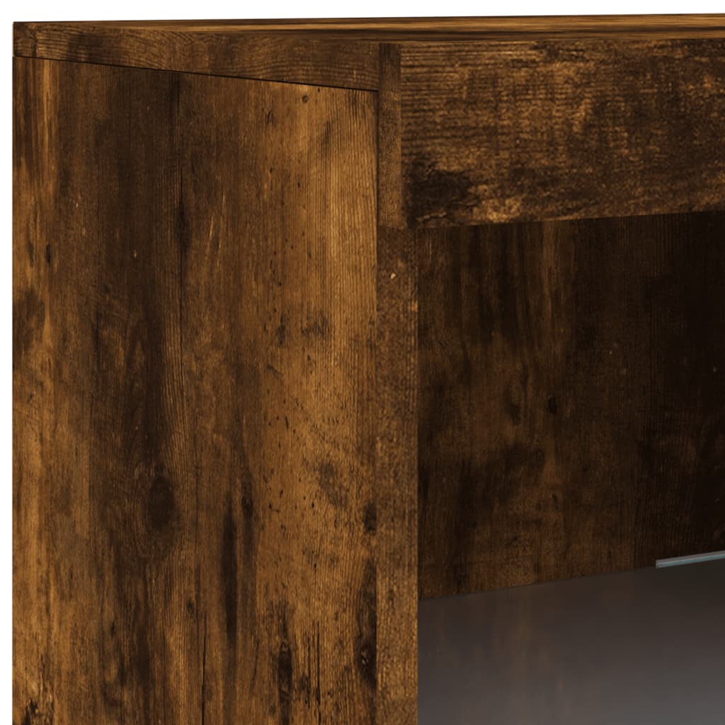 HKH Aparador Alto en derivados de Madera, Vidrio con Luces Led 41 X 37 X 100 Cm - Roble Ahumado