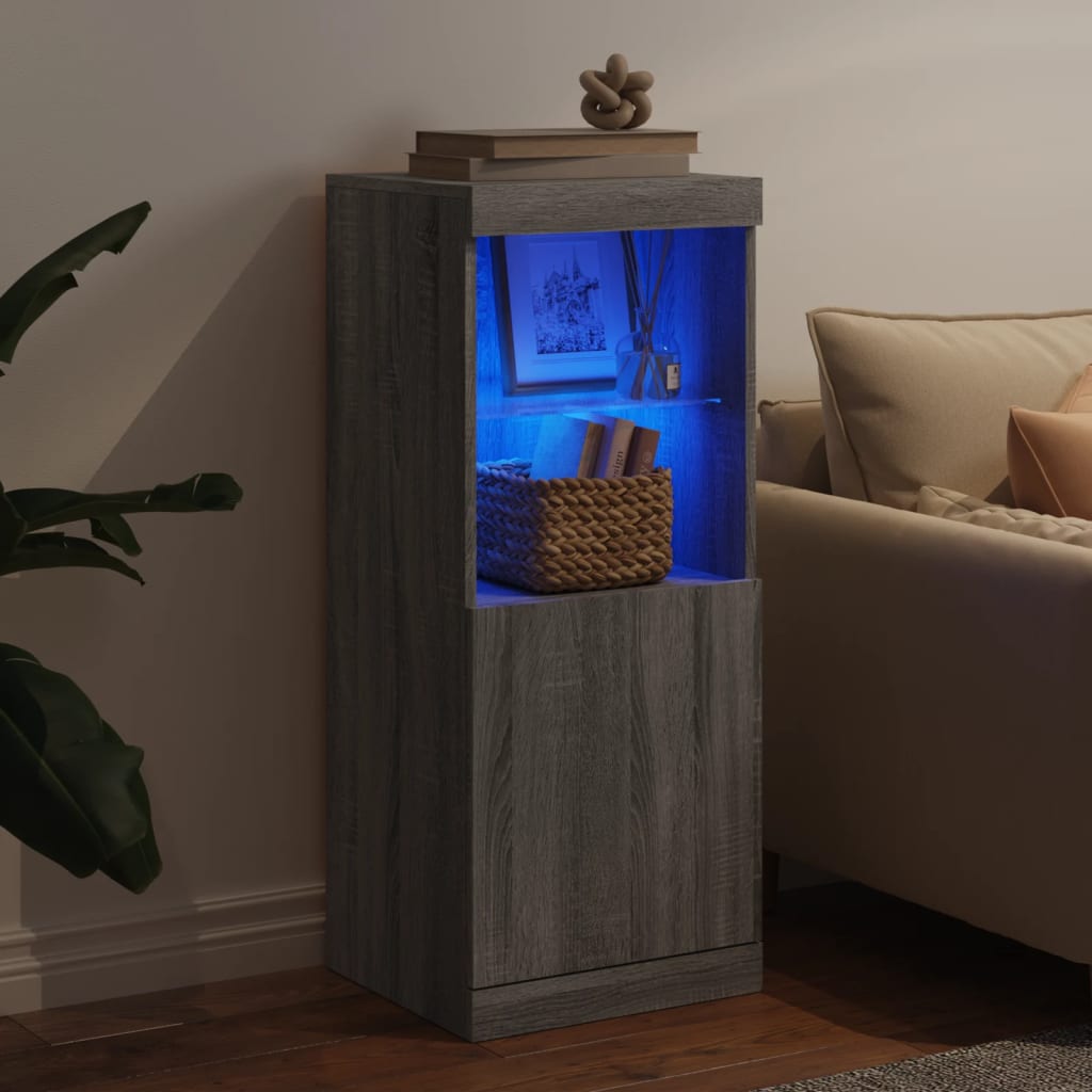 Aparador alto HKH de madera prensada, cristal con luces LED 41 x 37 x 100 cm - Sonoma Gris