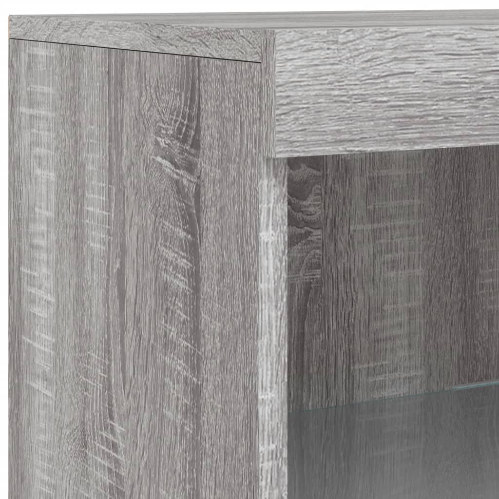 HKH Aparador Alto em derivados de Madeira, Vidro com Luzes Led 41 X 37 X 100 Cm - Cinzento Sonoma