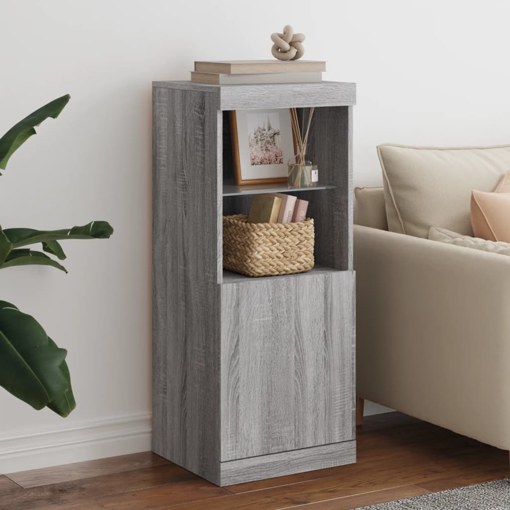 Aparador alto HKH de madera prensada, cristal con luces LED 41 x 37 x 100 cm - Sonoma Gris