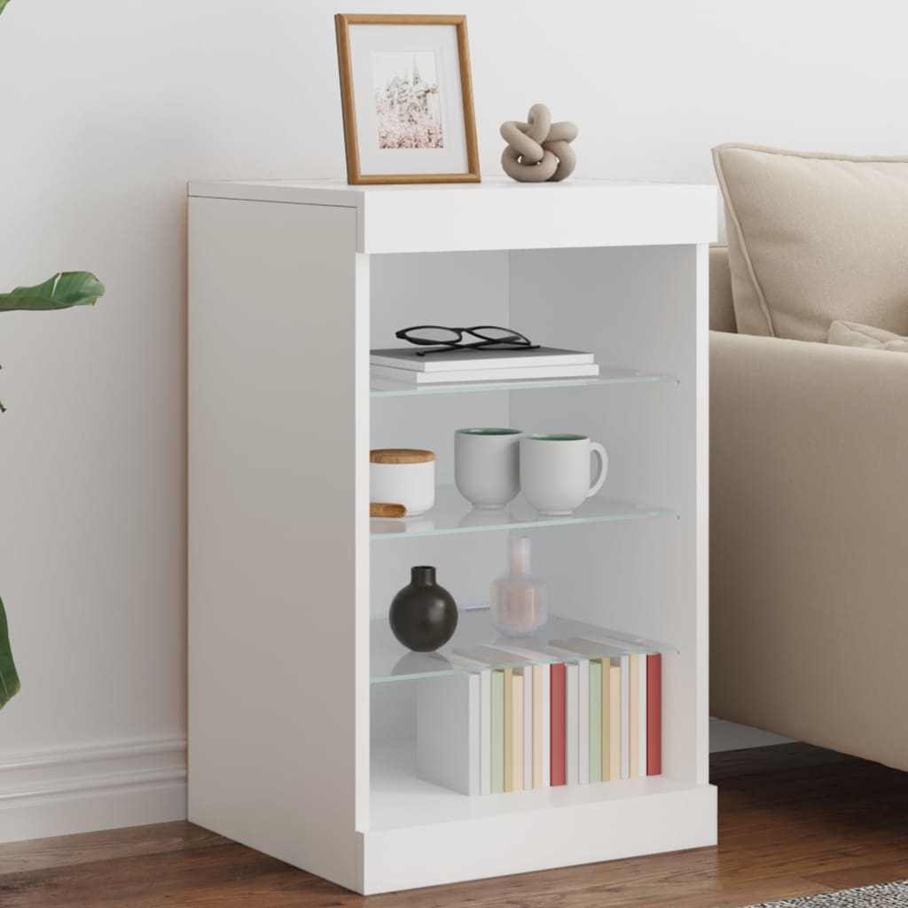 HKH Aparador Moderno en derivados de Madera, Vidrio con Luces Led 41 X 37 X 67 Cm - Blanco