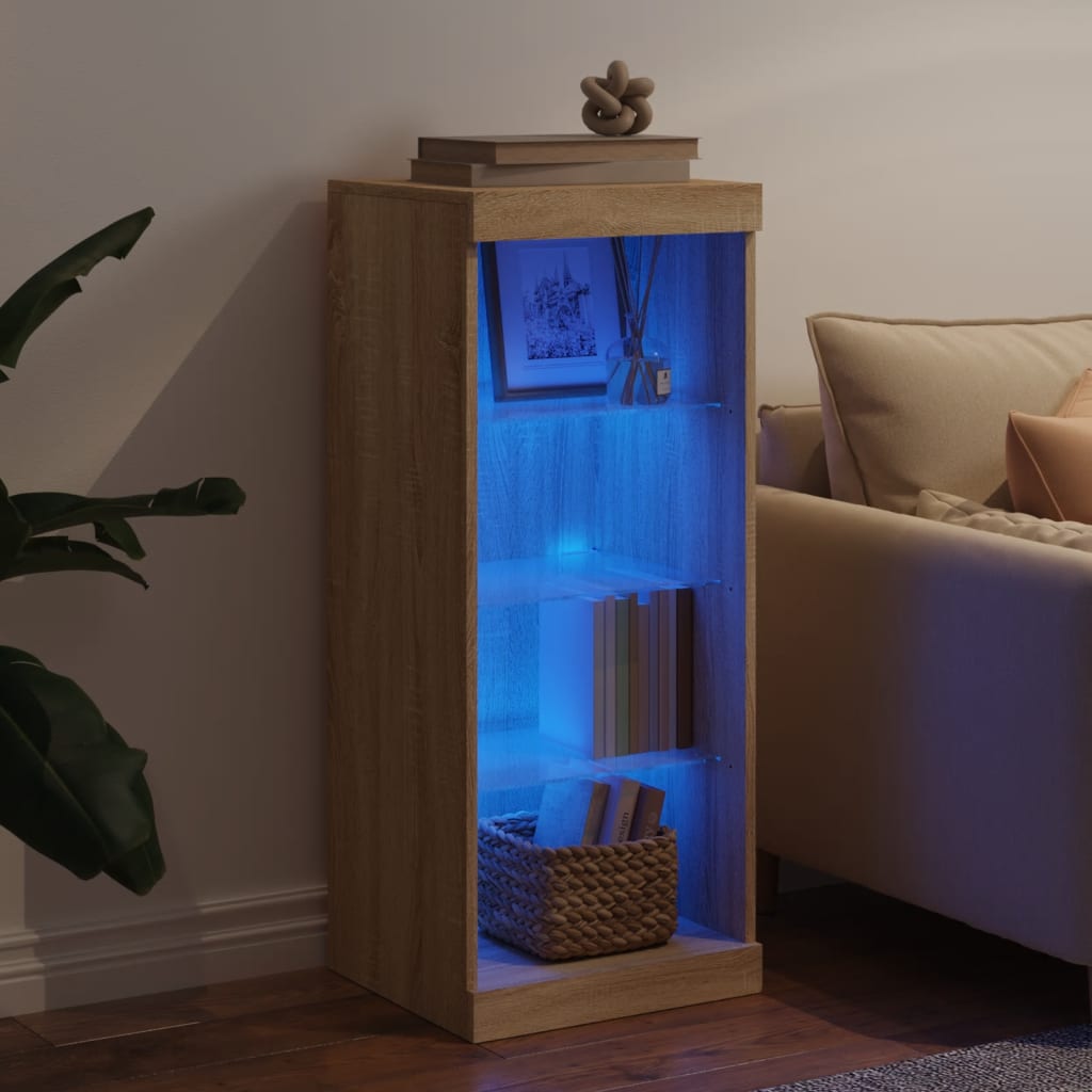 HKH Aparador Alto en derivados de Madera, Cristal con Luces Led - Roble Sonoma