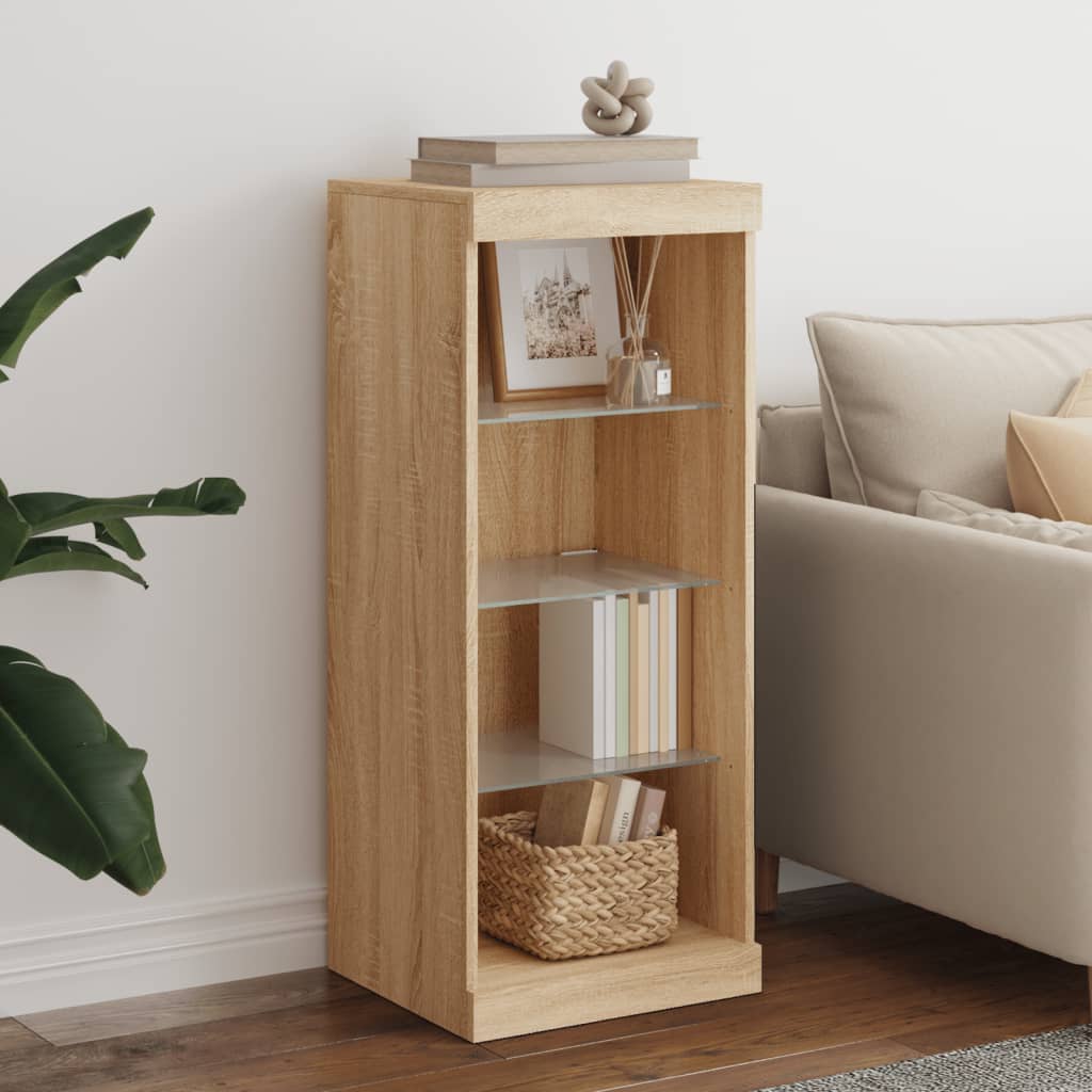 HKH Aparador Alto en derivados de Madera, Cristal con Luces Led - Roble Sonoma