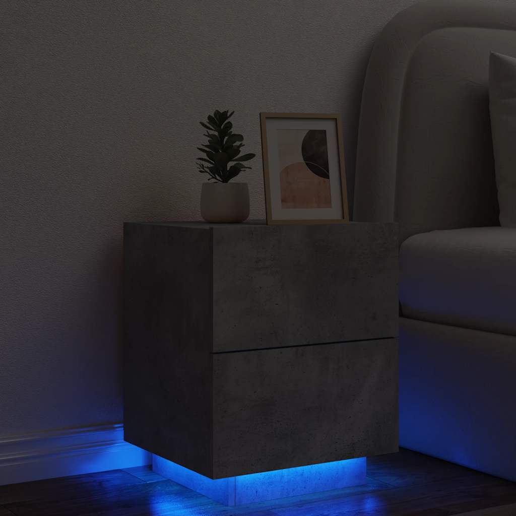 HKH Mesa de Cabeceira com Luzes Led em Derivados de Madeira Cinza Cimento