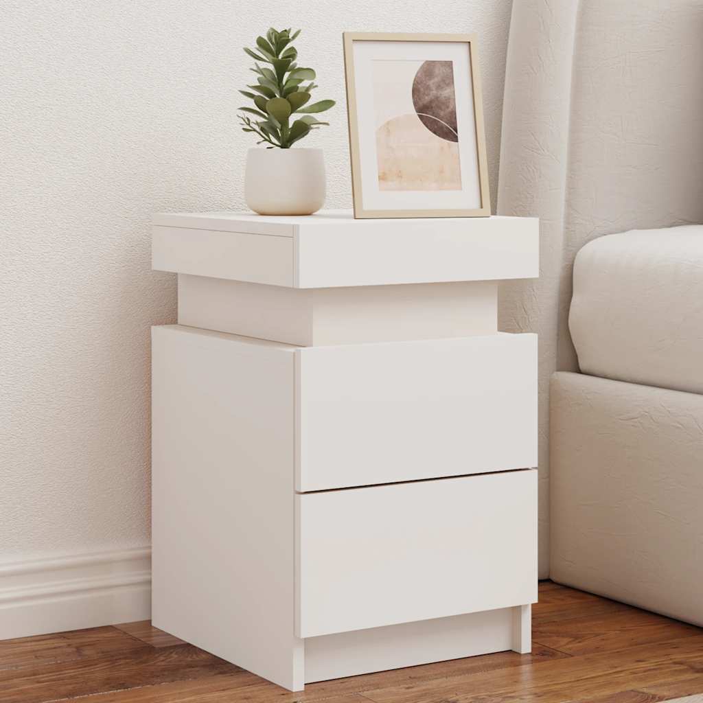 HKH Conjunto de 2 Mesas de Cabeceira com Luz Led - Branco