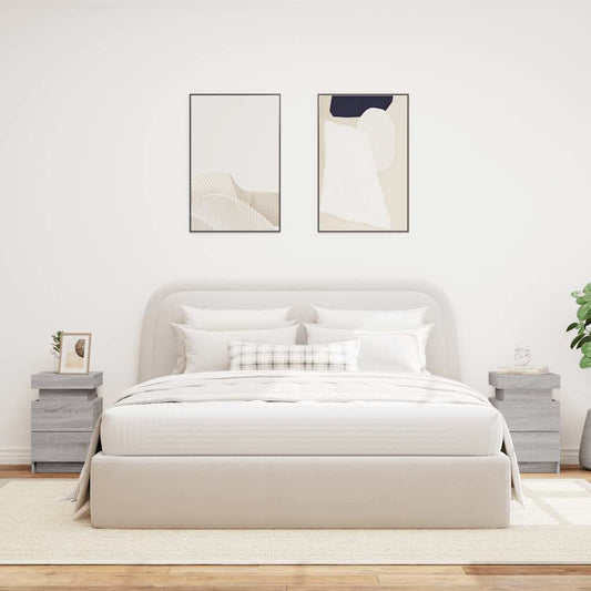 HKH Conjunto de 2 Mesas de Cabeceira com Luzes Led Cinza Sonoma