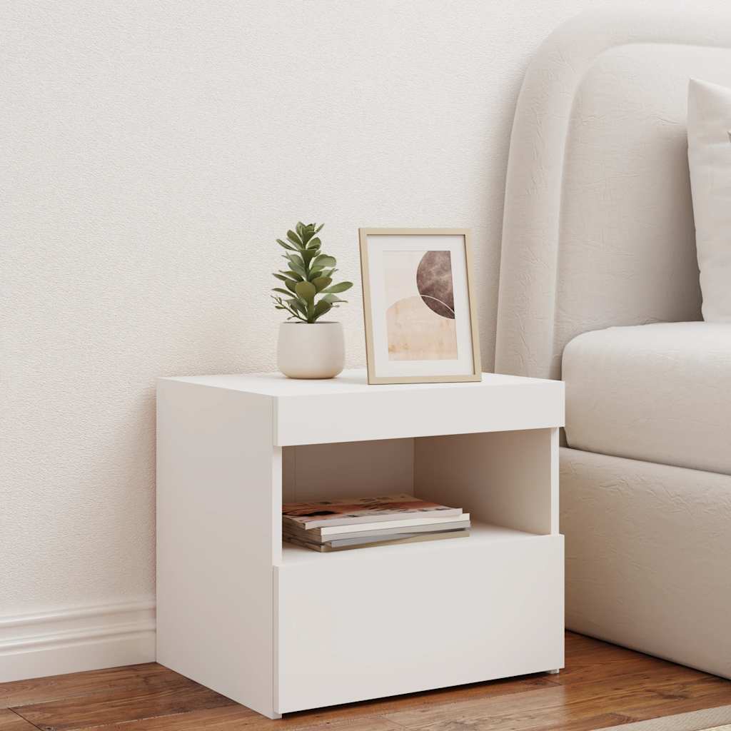HKH Mesa de Cabeceira com Luzes Led - Branco