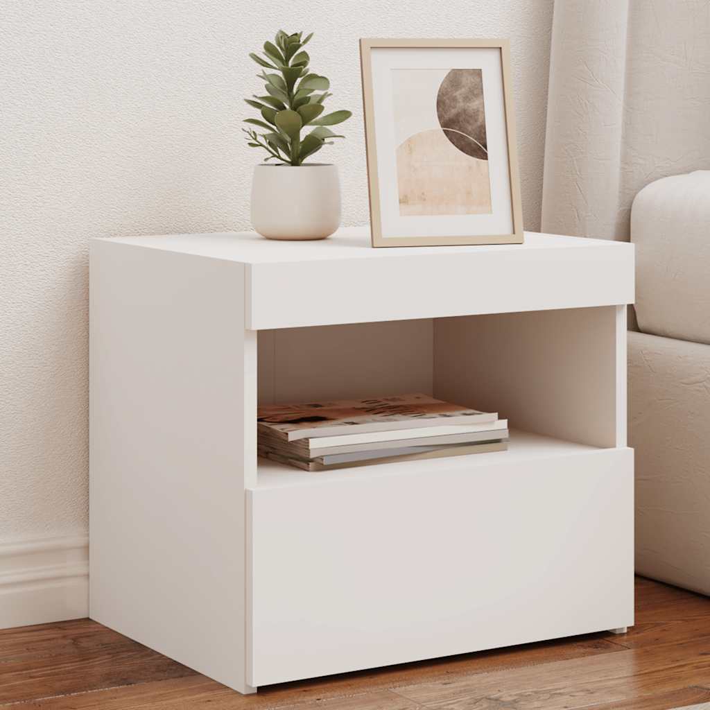 HKH Mesa de Cabeceira com Luzes Led - Branco