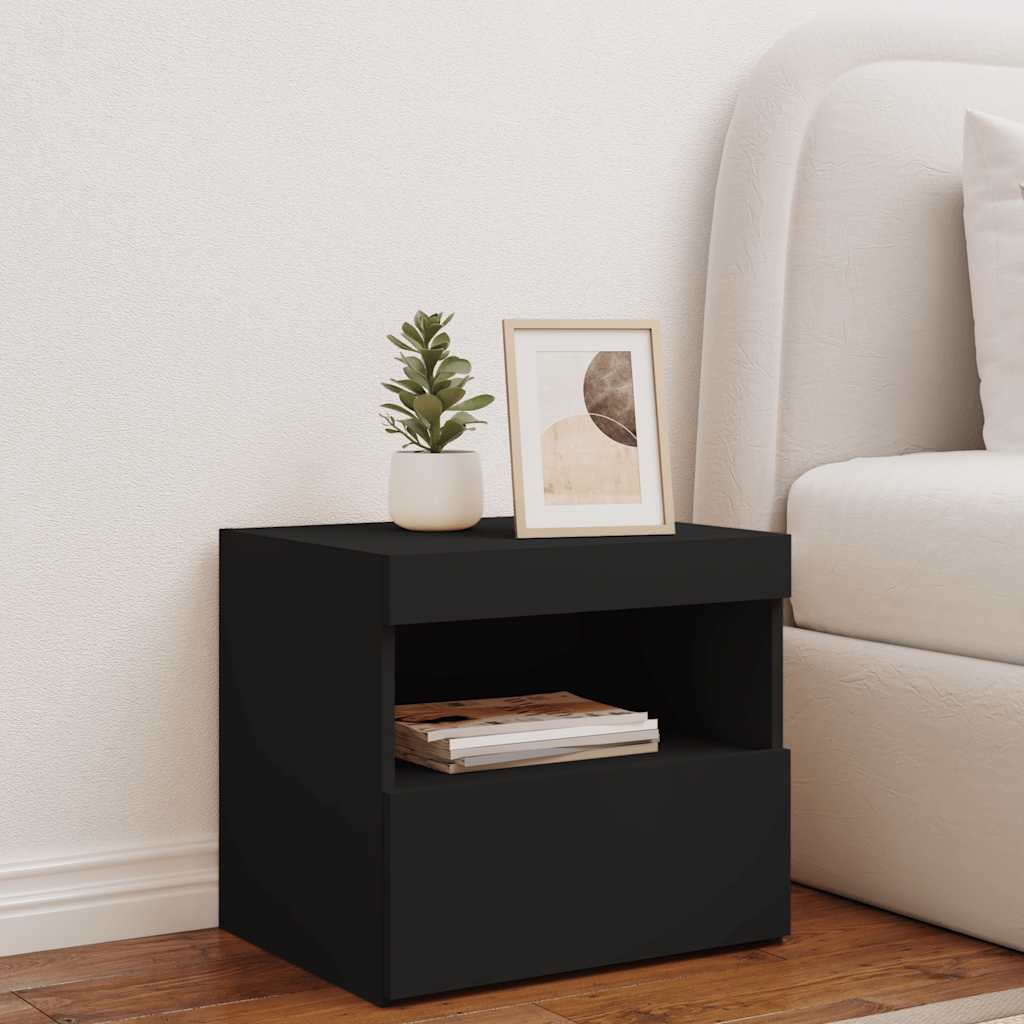 HKH Mesa de Cabeceira com Luzes Led - Preto