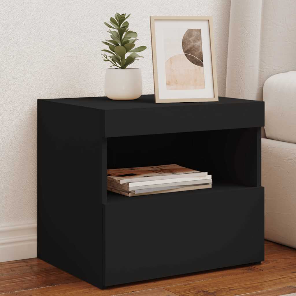 HKH Mesa de Cabeceira com Luzes Led - Preto