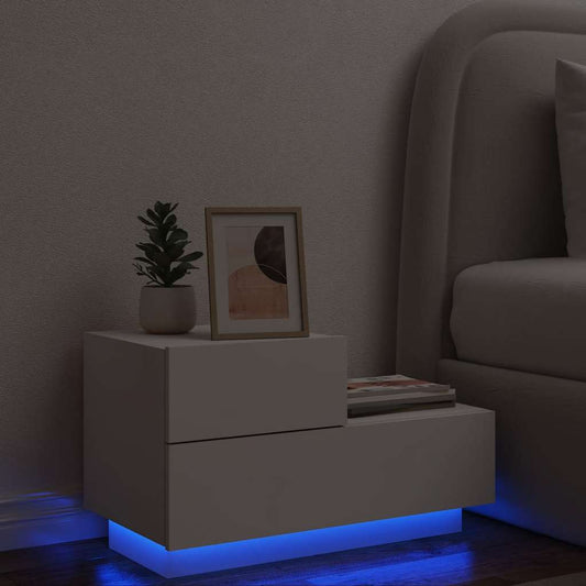 HKH Mesa de Cabeceira com Luzes Led - Branco