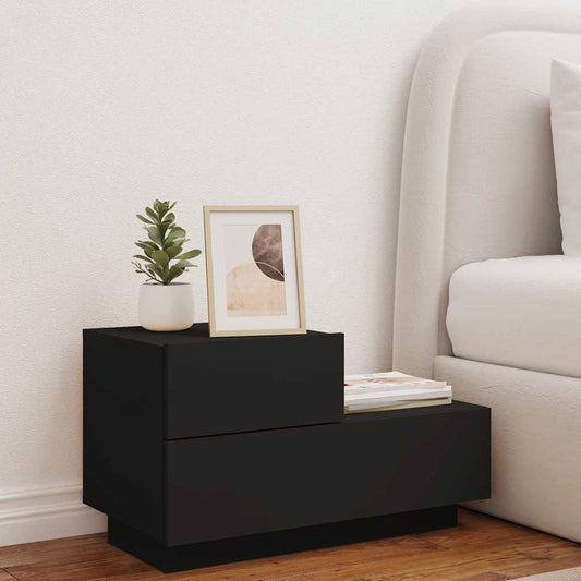 HKH Mesa de Cabeceira com Luzes Led - Preto
