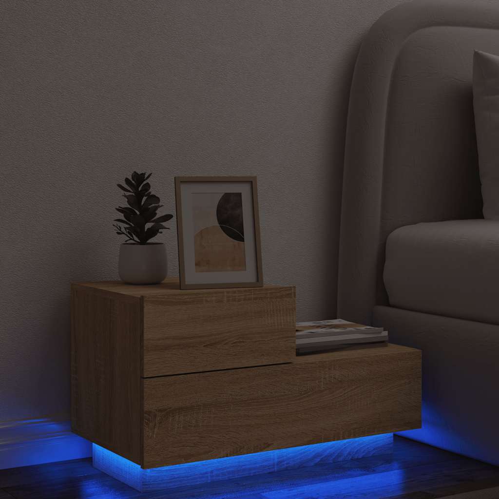 HKH Mesa de Cabeceira com Luzes Led Sonoma em Carvalho