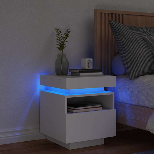 HKH Mesa de Cabeceira com Luzes Led - Branco