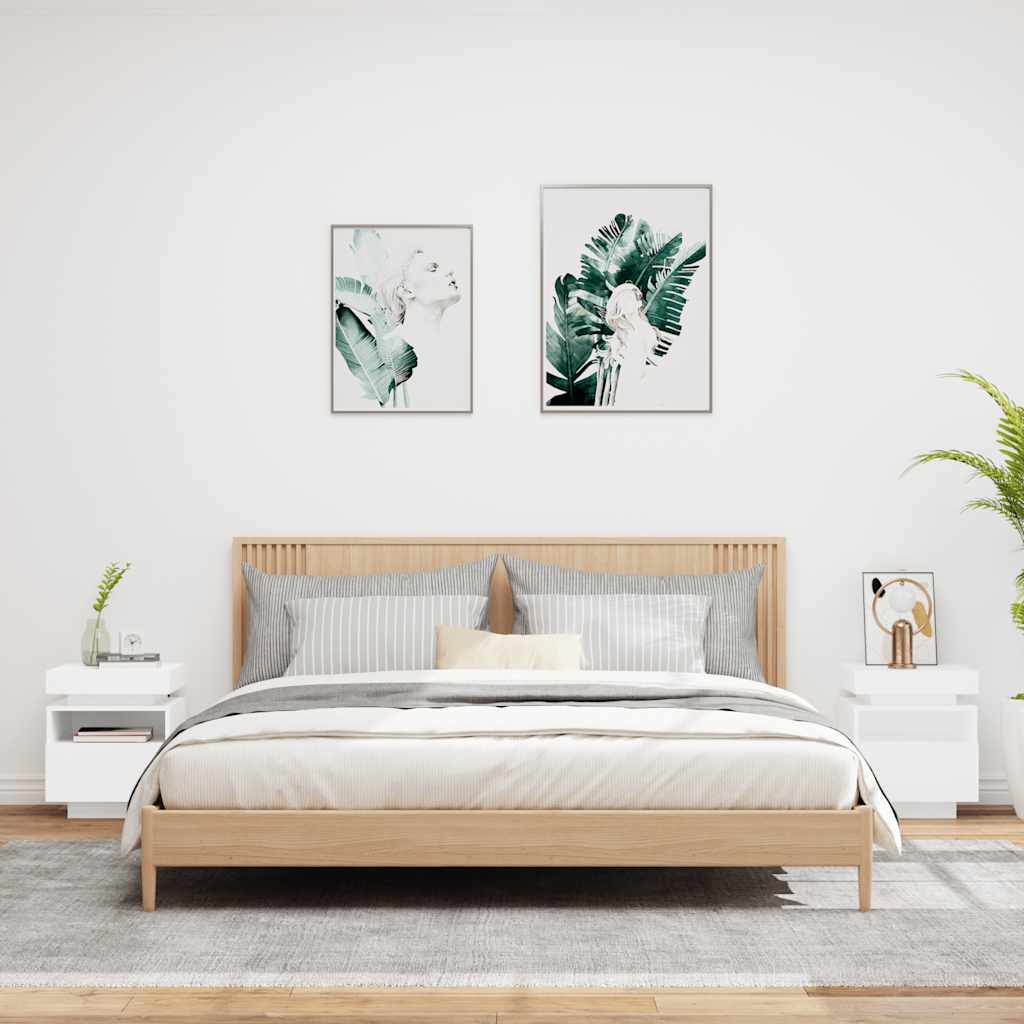 HKH Conjunto de 2 Mesas de Cabeceira com Luz Led - Branco