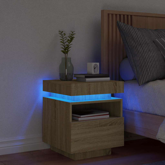 HKH Mesa de Cabeceira com Luzes Led Sonoma em Carvalho