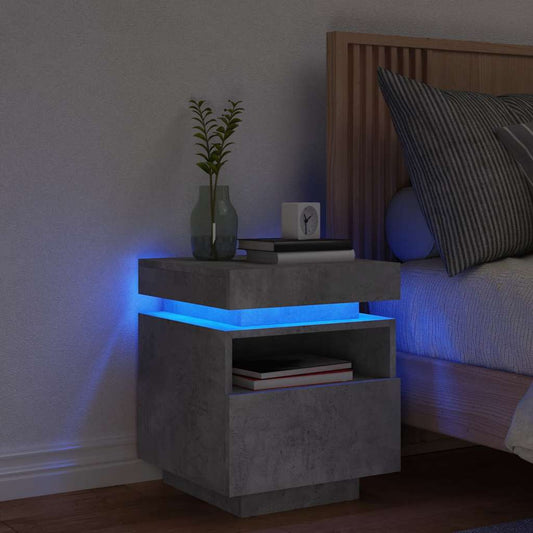 HKH Mesa de Cabeceira com Luzes Led - Cinza Cimento