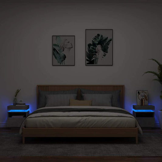 HKH Conjunto de 2 Mesas de Cabeceira com Luzes Led Cinza - Cimento