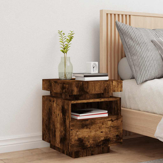 HKH Mesa de Cabeceira com Leds Fumado em Carvalho