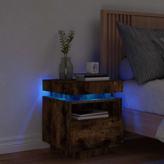 HKH Mesa de Cabeceira com Leds Fumado em Carvalho