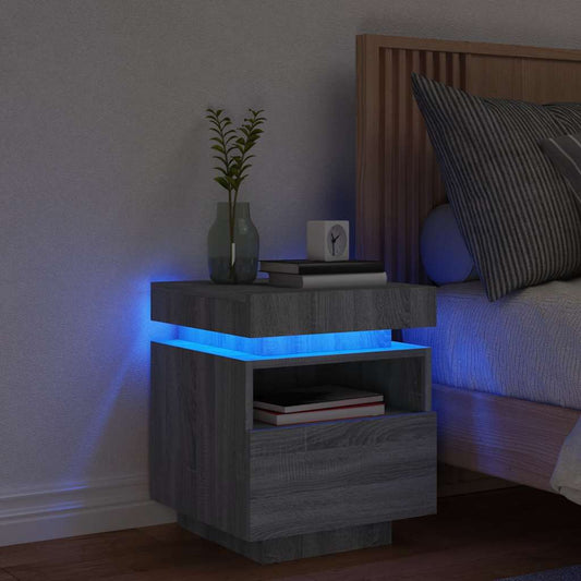 HKH Mesa de Cabeceira com Luzes Led - Sonoma - Cinzento