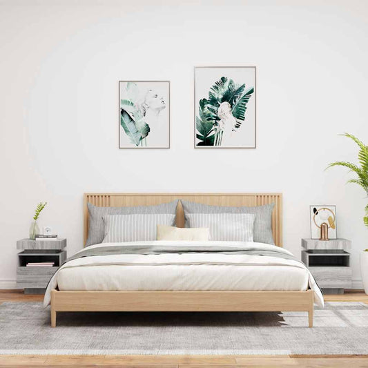 HKH Conjunto de 2 Mesas de Cabeceira com Luzes Led Cinza Sonoma