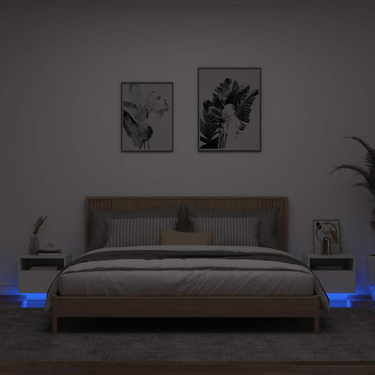 HKH Conjunto de 2 Mesas de Cabeceira com Luz Led - Branco
