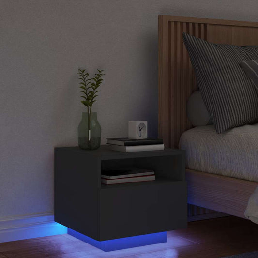 HKH Mesa de Cabeceira com Luzes Led - Preto