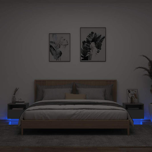 HKH Conjunto de 2 Mesas de Cabeceira com Luz Led - Preto