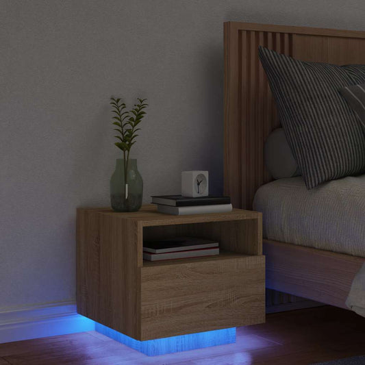 HKH Mesa de Cabeceira com Luzes Led Sonoma em Carvalho