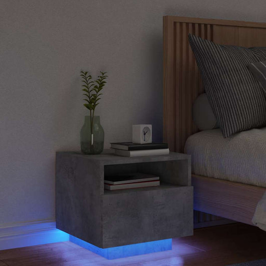 HKH Mesa de Cabeceira com Luzes Led - Cinza Cimento