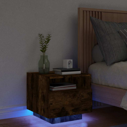 HKH Mesa de Cabeceira com Luzes Led Fumado em Carvalho