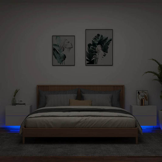 HKH Conjunto de 2 Mesas de Cabeceira de Parede com Luzes Led - Branco
